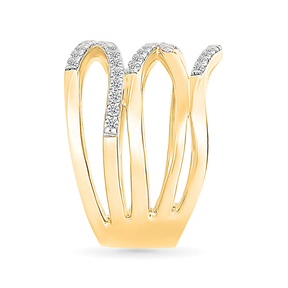 Multi - Row Wave Gold & Diamond Ring