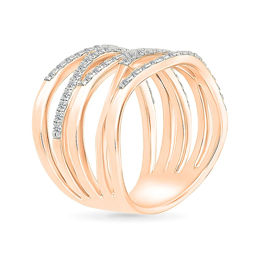 Multi - Row Wave Gold & Diamond Ring