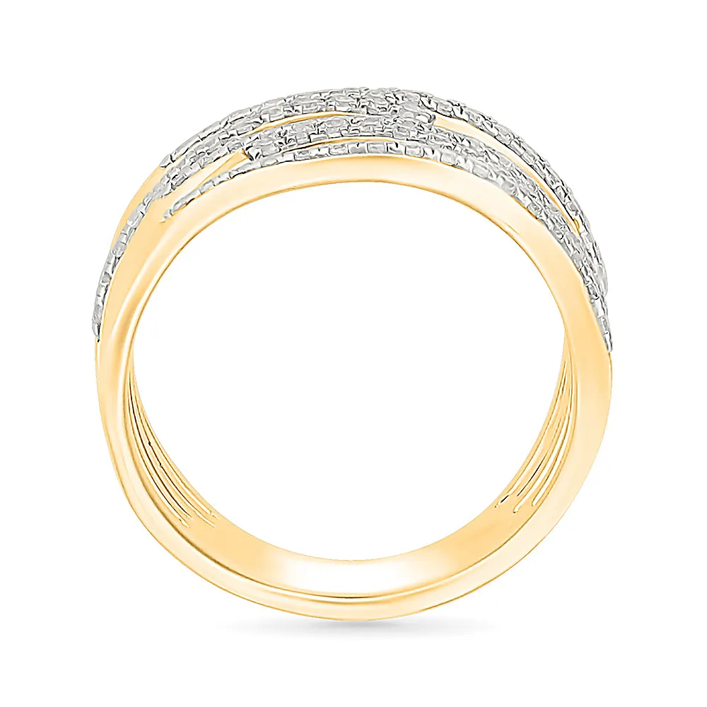 Multi - Row Wave Gold & Diamond Ring