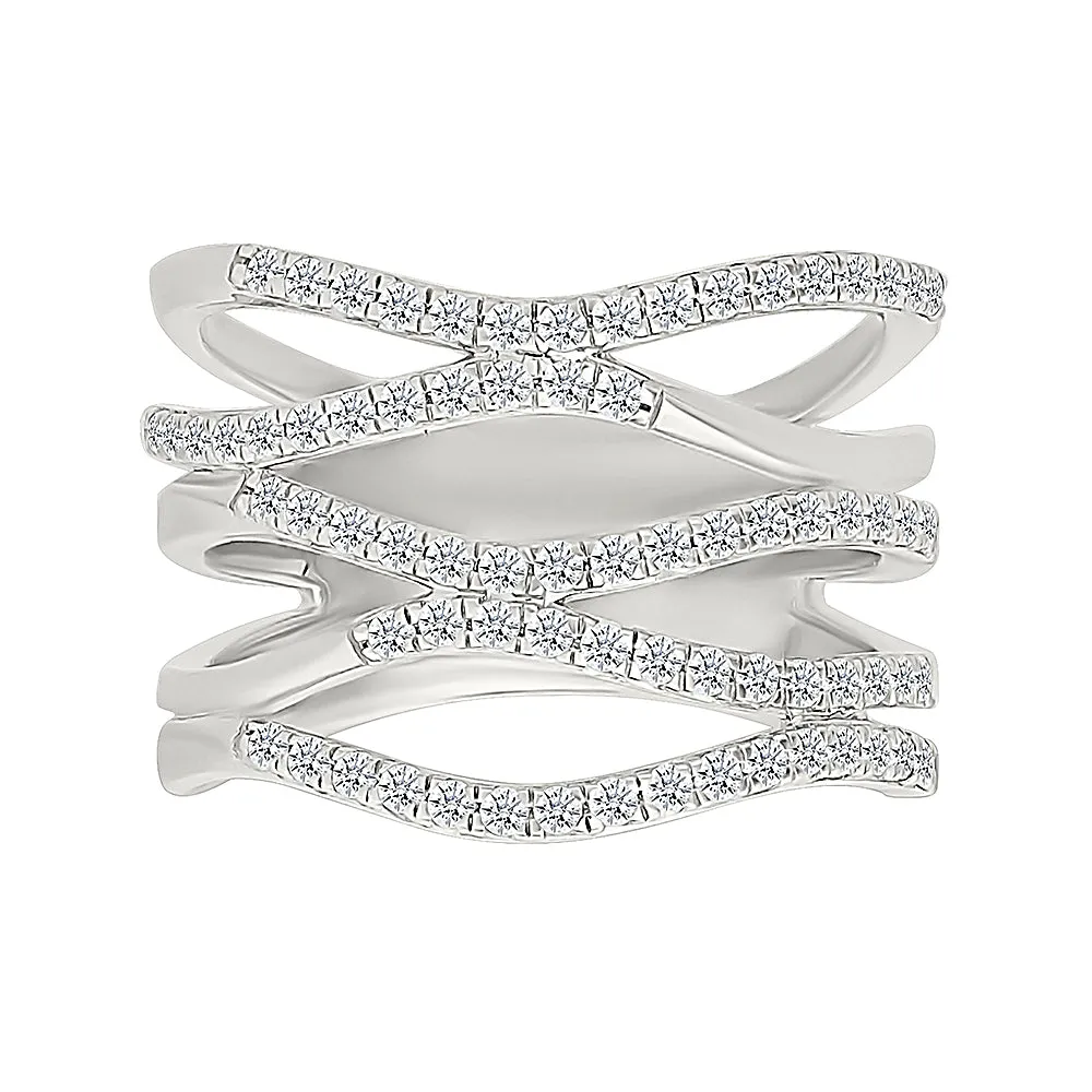 Multi - Row Wave Gold & Diamond Ring