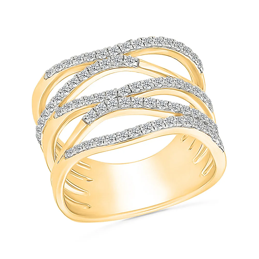 Multi - Row Wave Gold & Diamond Ring