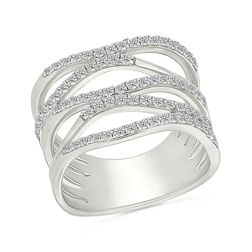 Multi - Row Wave Gold & Diamond Ring