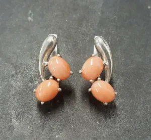 Natural Coral Earrings - Two Stone Peach Earrings - Unique Vintage Earrings