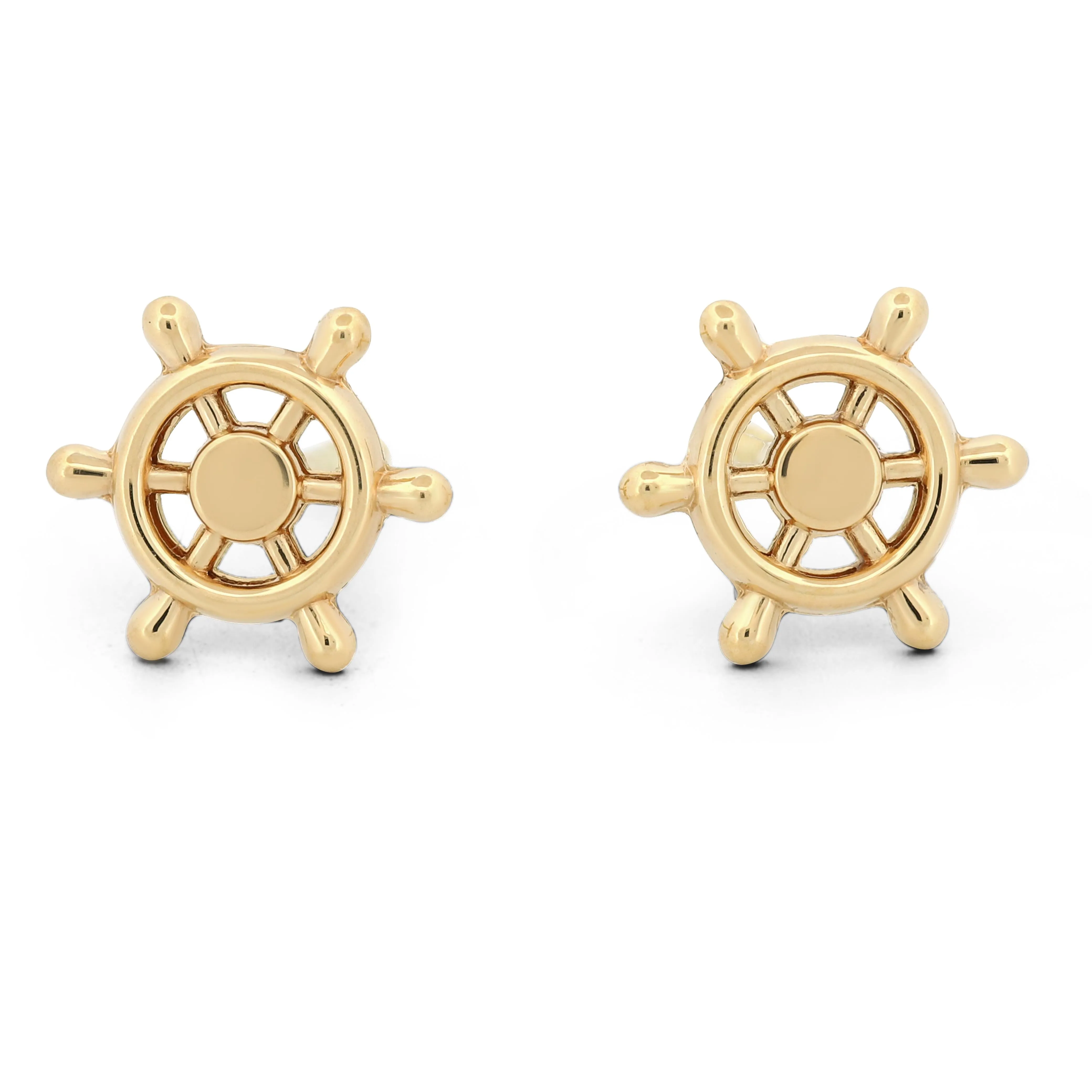 New 18k Yellow Gold Helm Stud Earrings with Screw-Backs