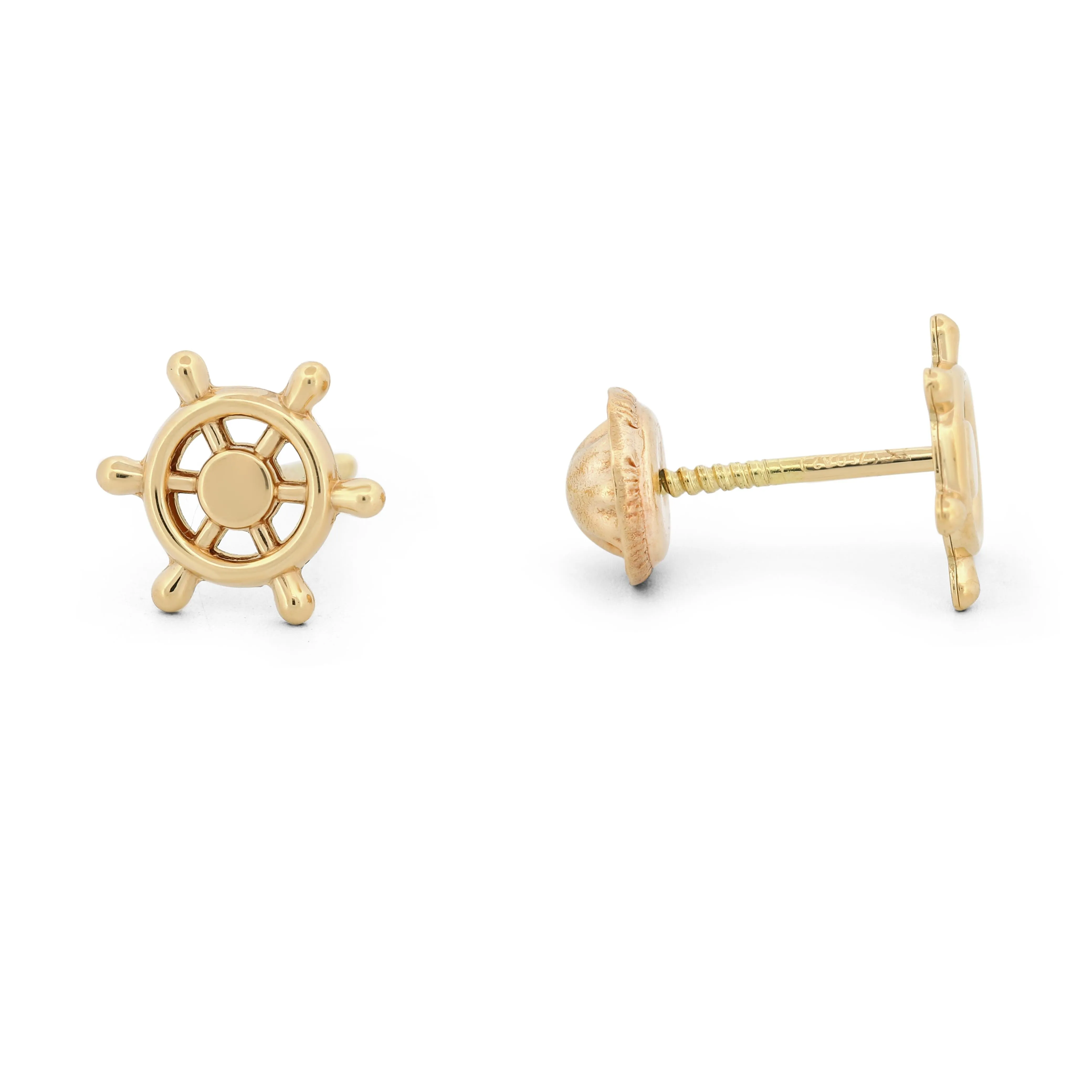 New 18k Yellow Gold Helm Stud Earrings with Screw-Backs