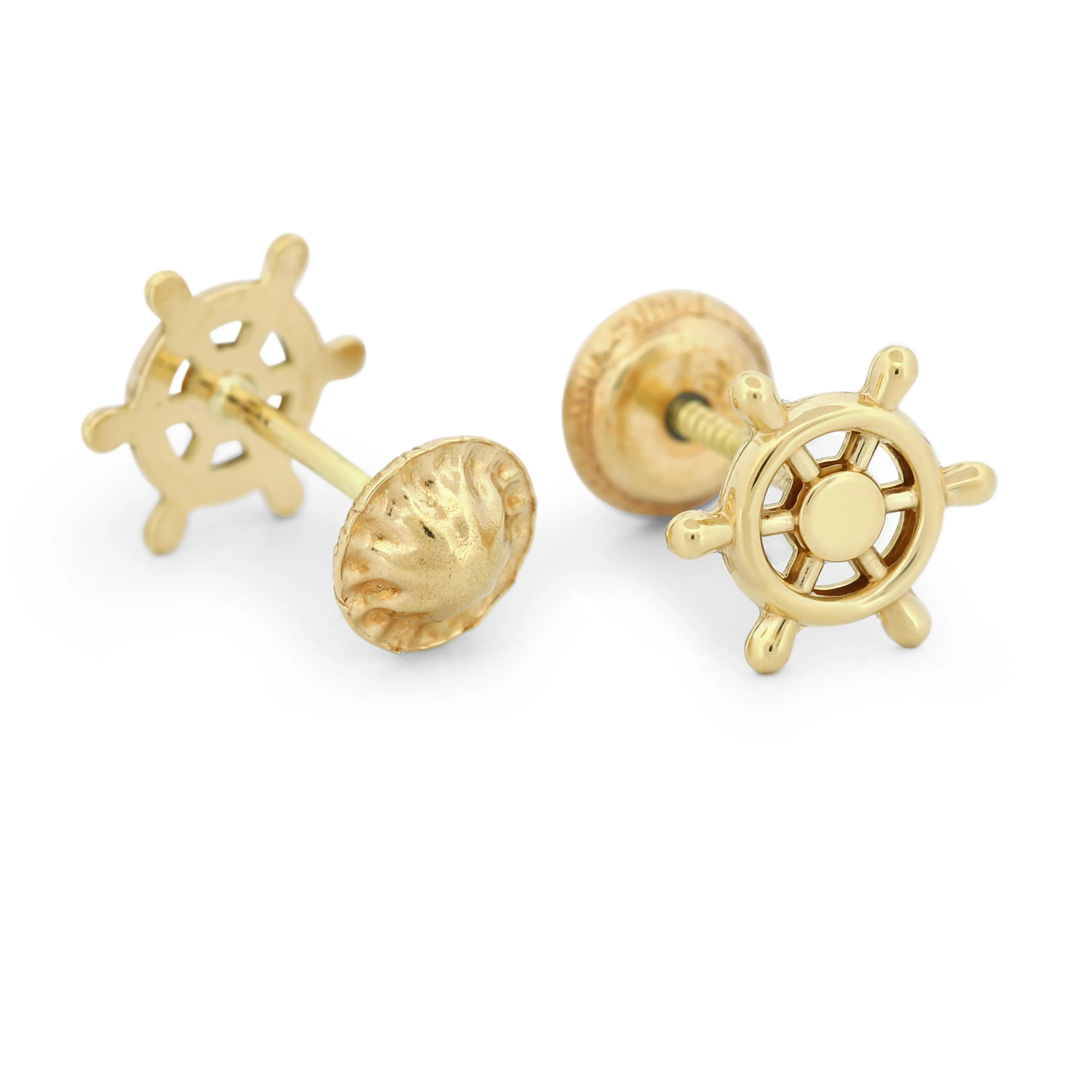 New 18k Yellow Gold Helm Stud Earrings with Screw-Backs