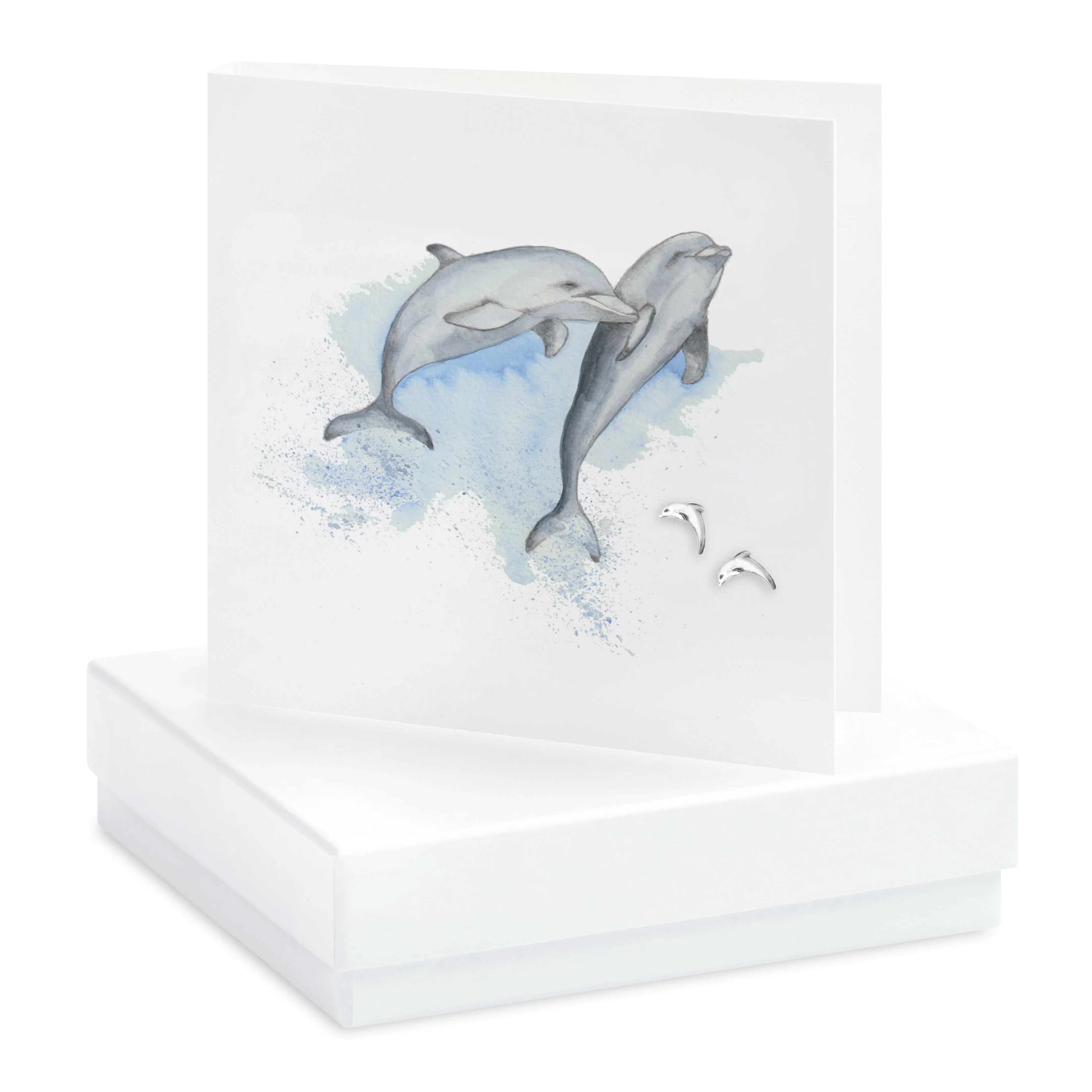 Ocean-Inspired Dolphin Sterling Silver Stud Earrings on Card - Unique Jewelry