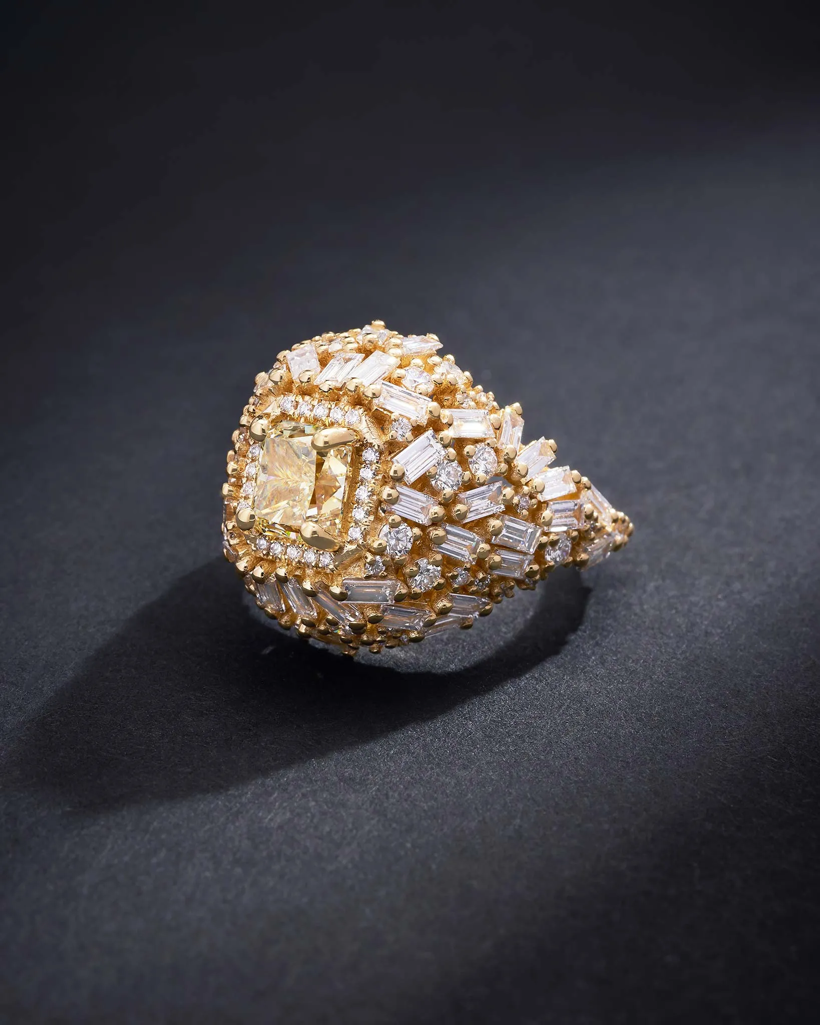 One of a Kind Fancy Yellow Diamond Lion's Mane Ring