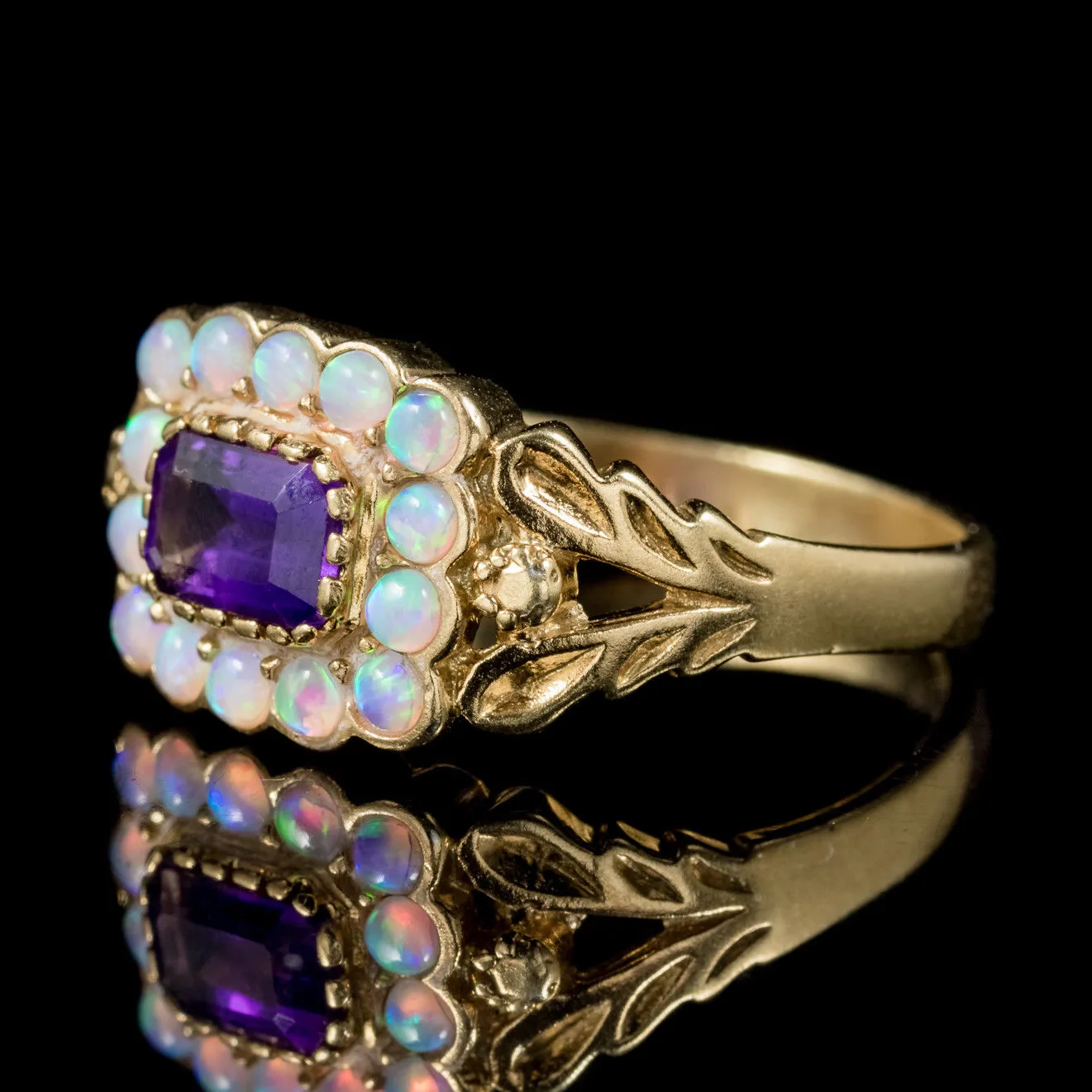 Opal Amethyst Cluster Ring 9Ct Gold On Silver