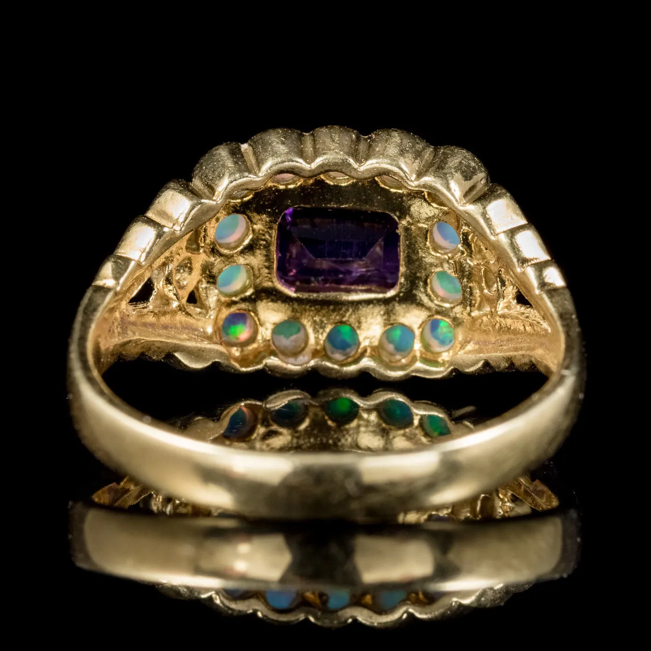 Opal Amethyst Cluster Ring 9Ct Gold On Silver