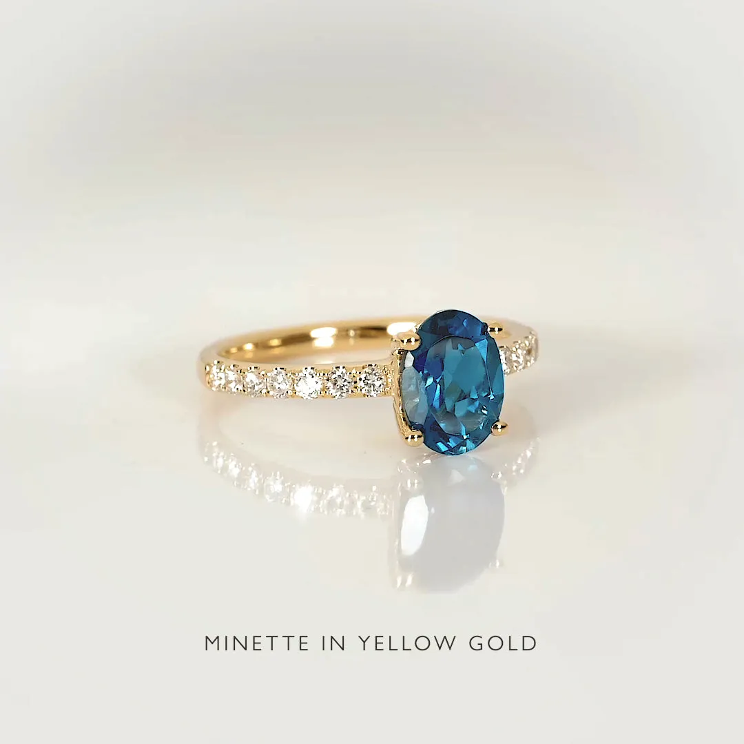 Oval London Blue Topaz and Diamond Ring White Gold - Minette