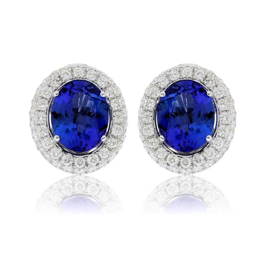 Oval Tanzanite & Stunning Classic Diamond Halo Earrings