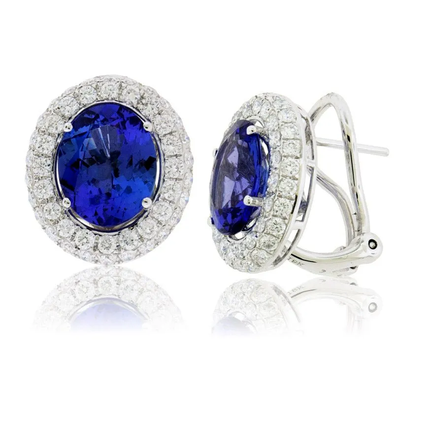 Oval Tanzanite & Stunning Classic Diamond Halo Earrings