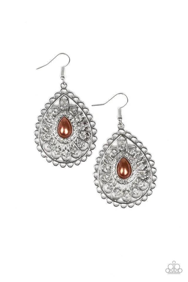 Paparazzi Earring ~ Glamour Grandeur - Brown