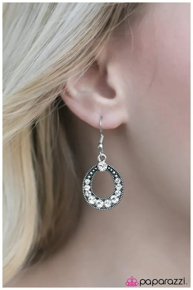 Paparazzi Earring ~ High Roller - White