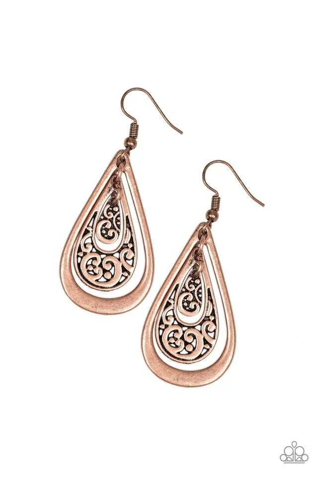 Paparazzi Earring ~ Teardrop Tourist - Copper