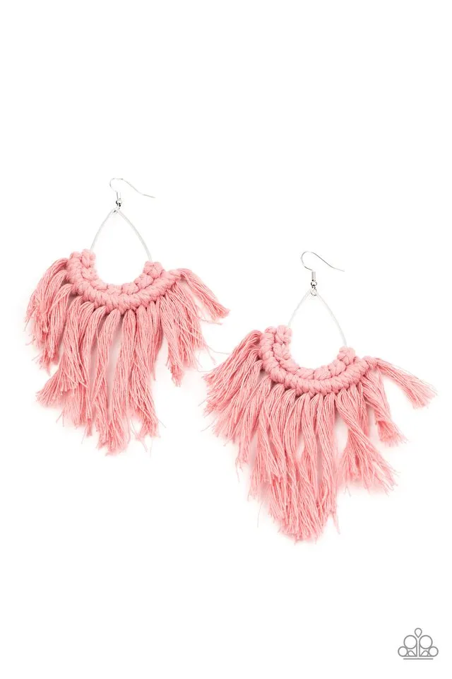 Paparazzi Earring ~ Wanna Piece Of MACRAME? - Pink