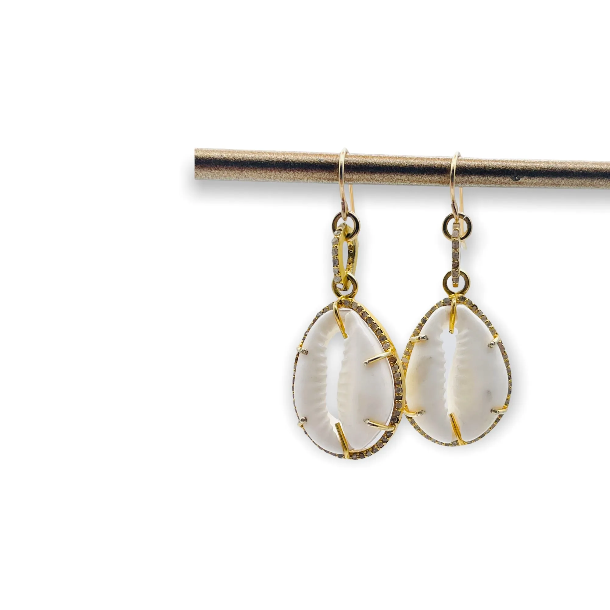 Pave Diamond & Cowrie Shell Earrings