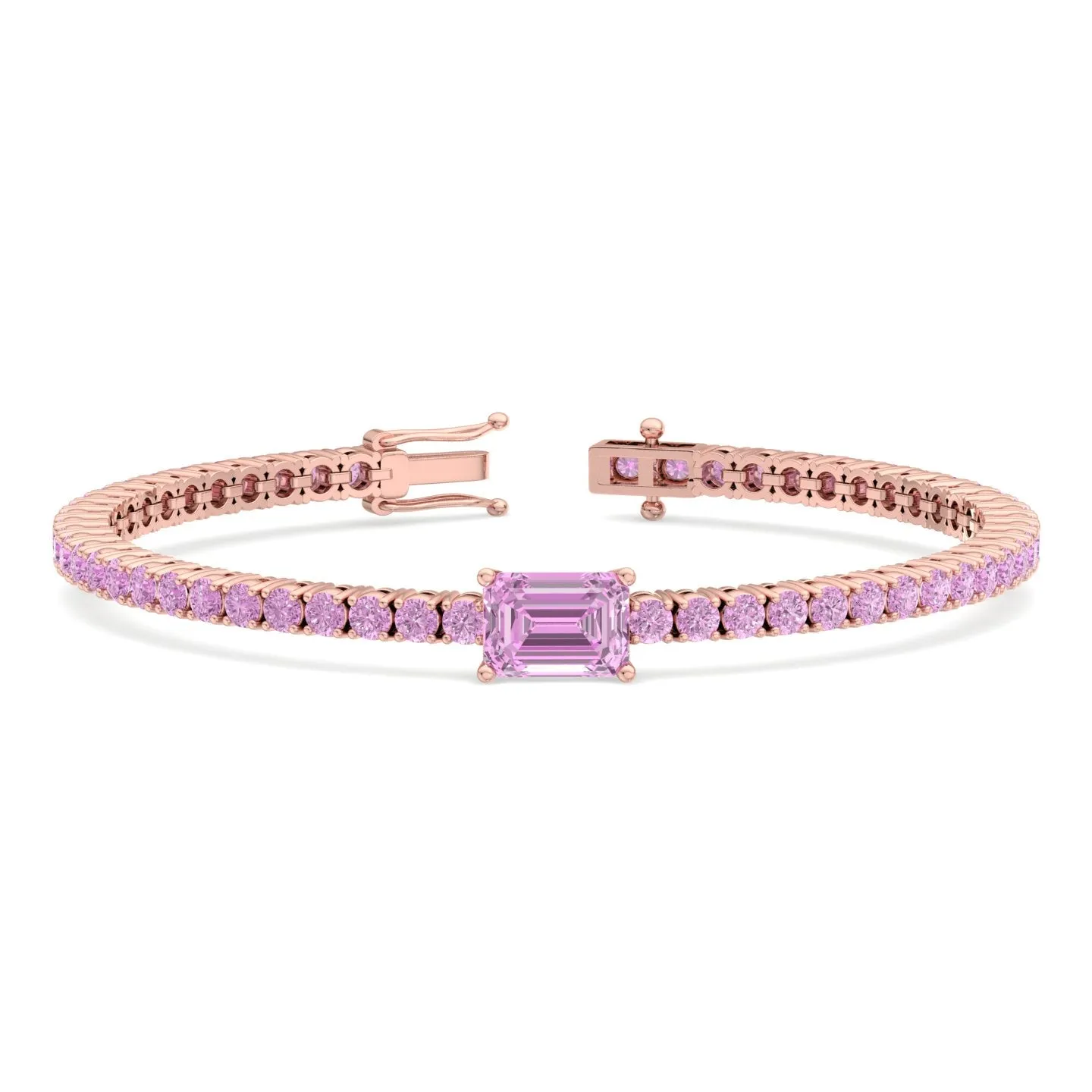 Pierra - Single Stone Emerald Shape Natural Pink Sapphire Tennis Bracelet