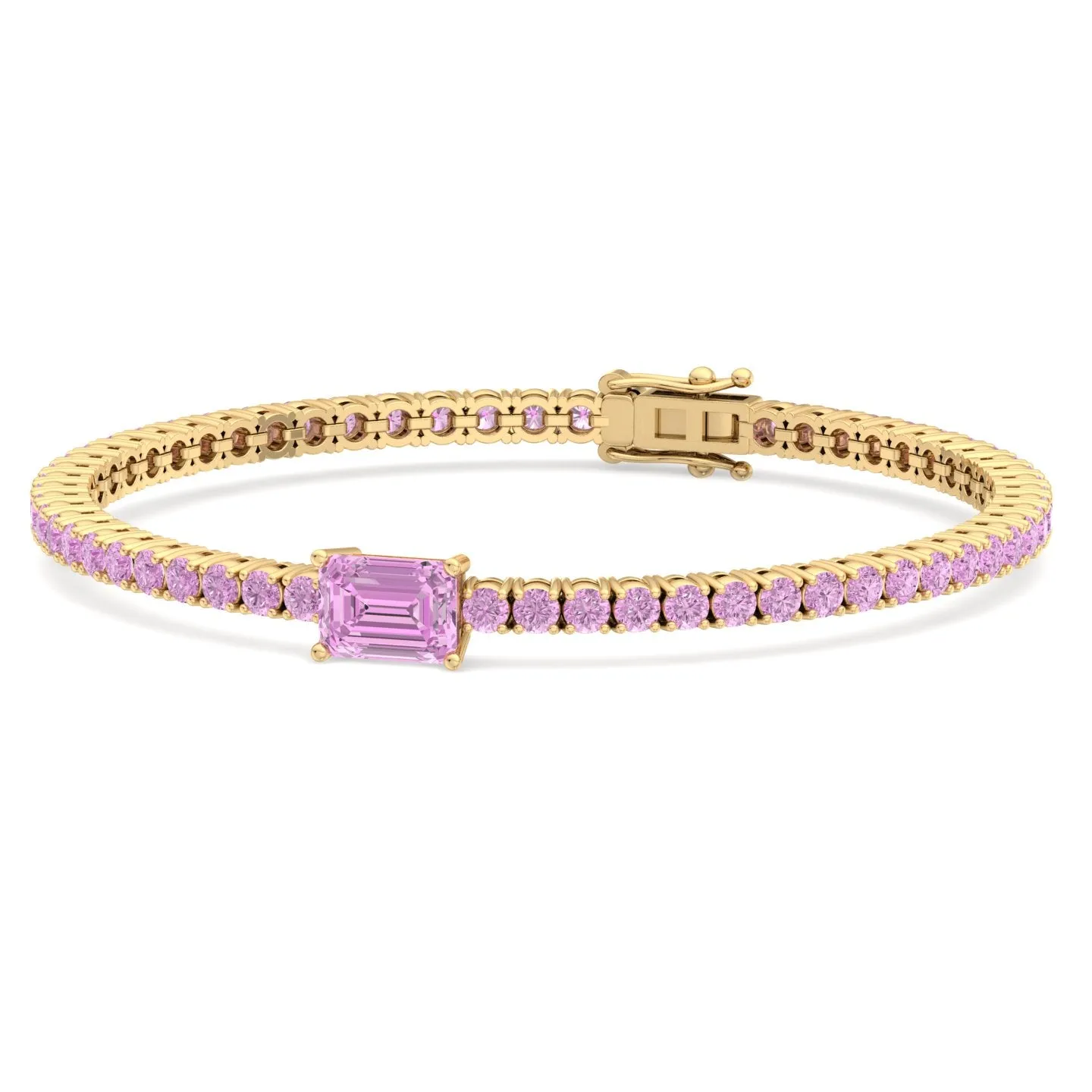 Pierra - Single Stone Emerald Shape Natural Pink Sapphire Tennis Bracelet