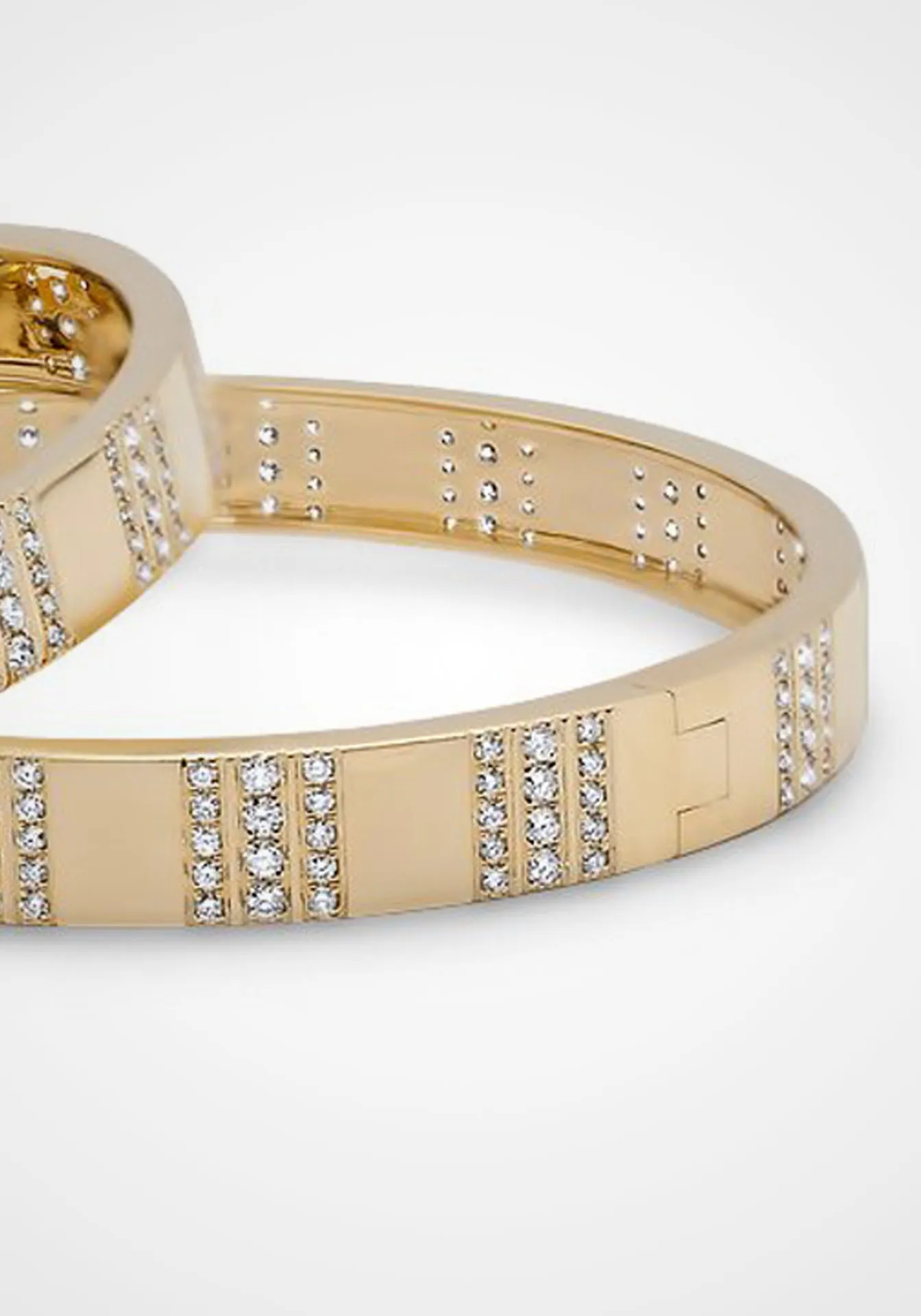 Pinstripe Strength Diamond Bangle, 14K Yellow Gold   Half Way Diamond Bracelet