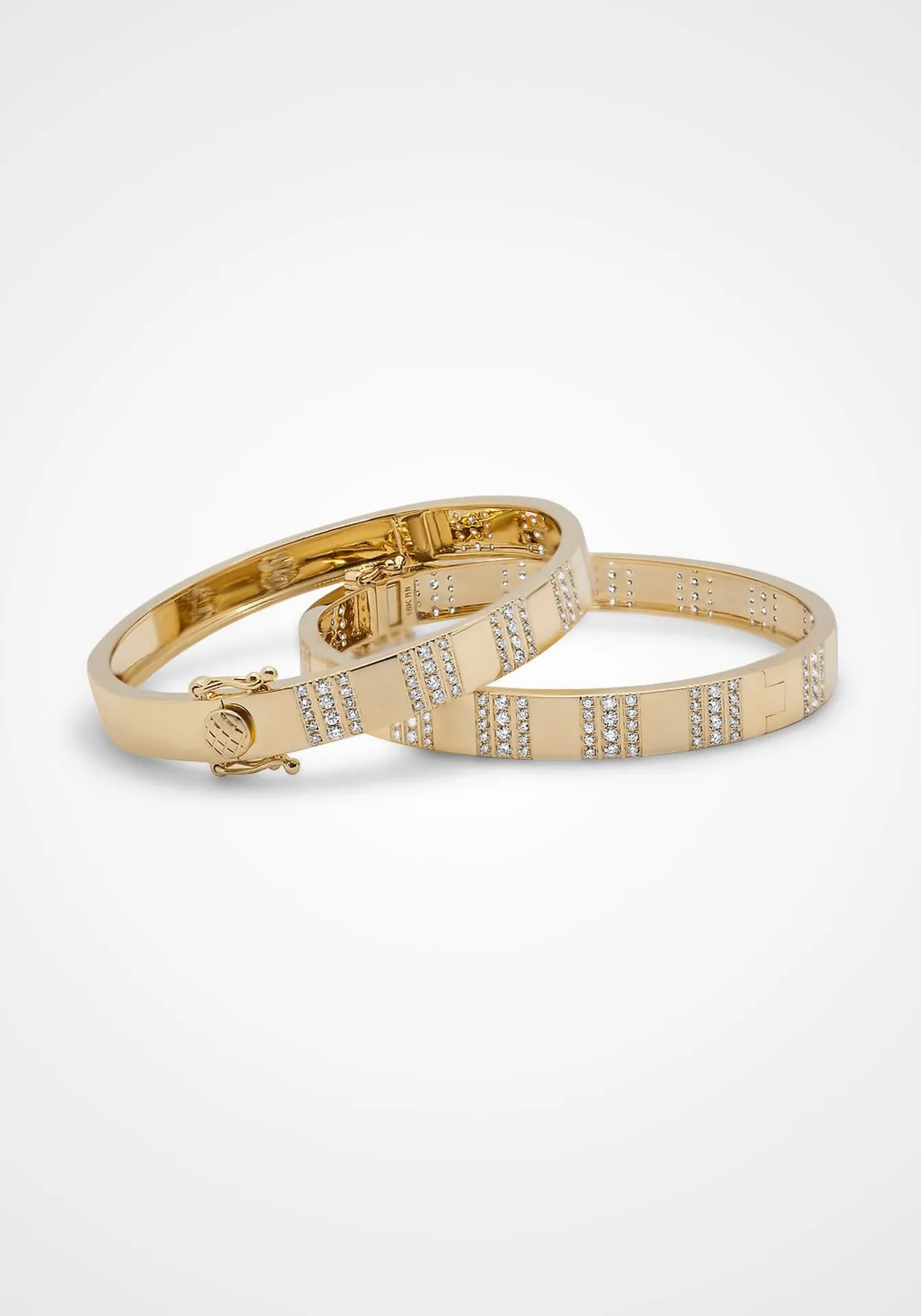 Pinstripe Strength Diamond Bangle, 14K Yellow Gold   Half Way Diamond Bracelet