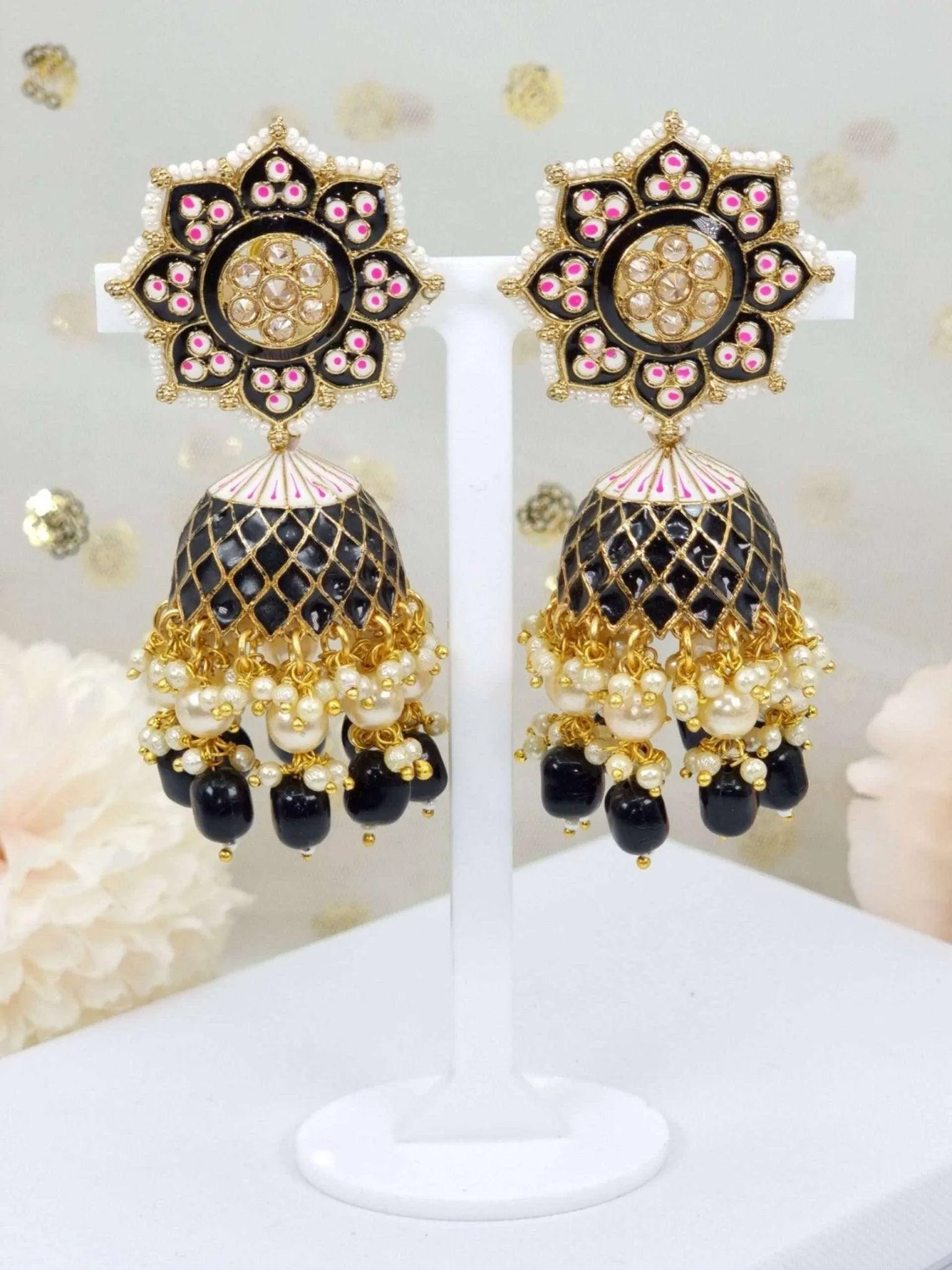 Polki Painted Statement Jhumka Earrings