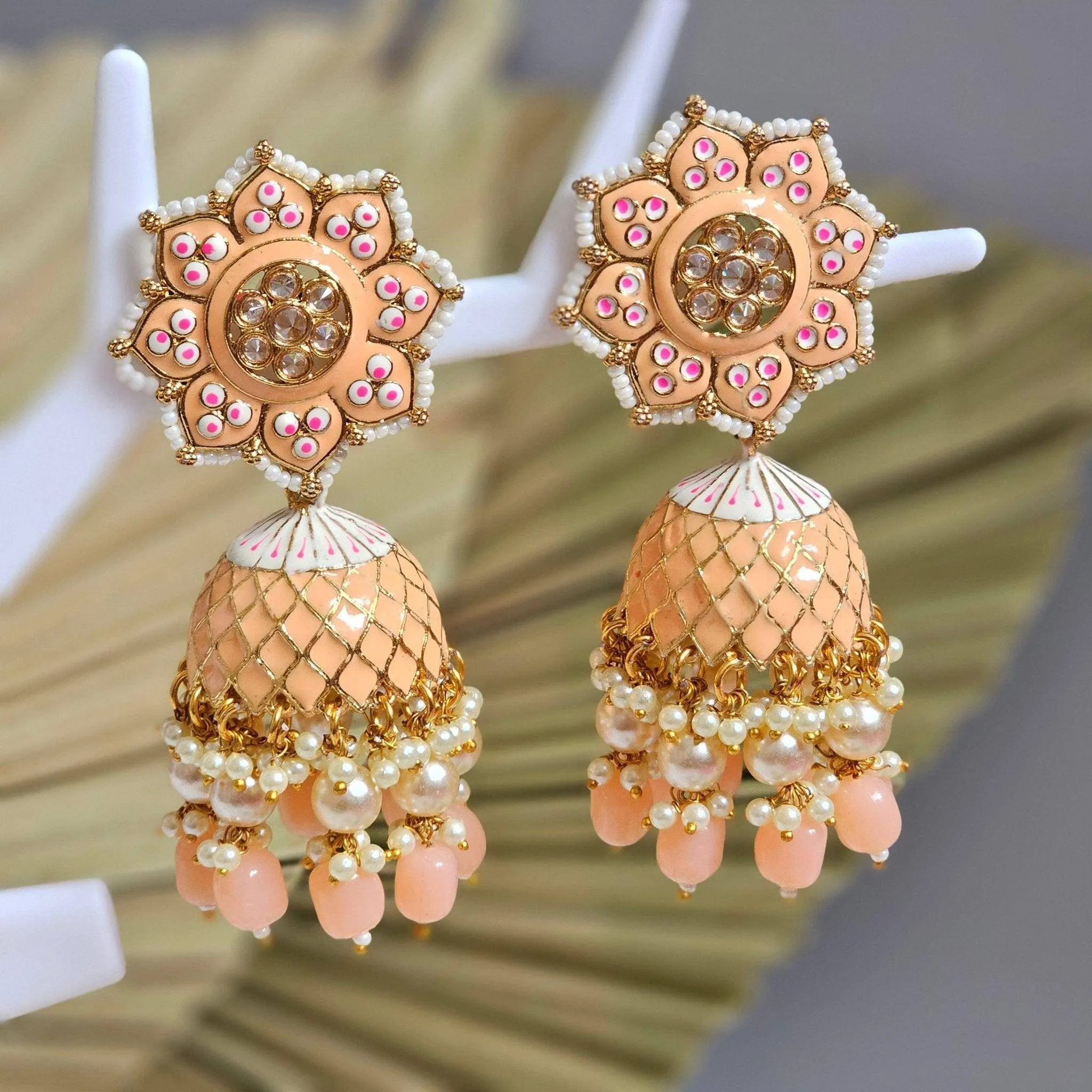 Polki Painted Statement Jhumka Earrings