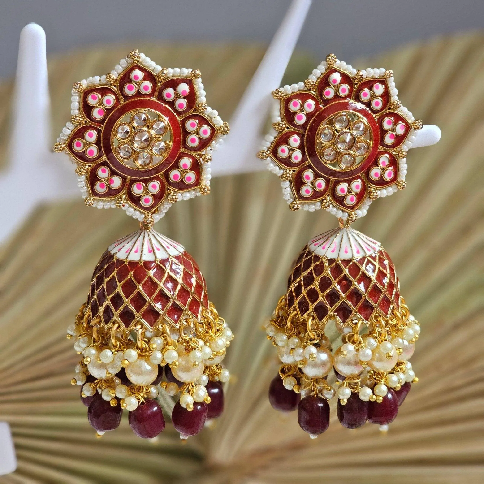 Polki Painted Statement Jhumka Earrings