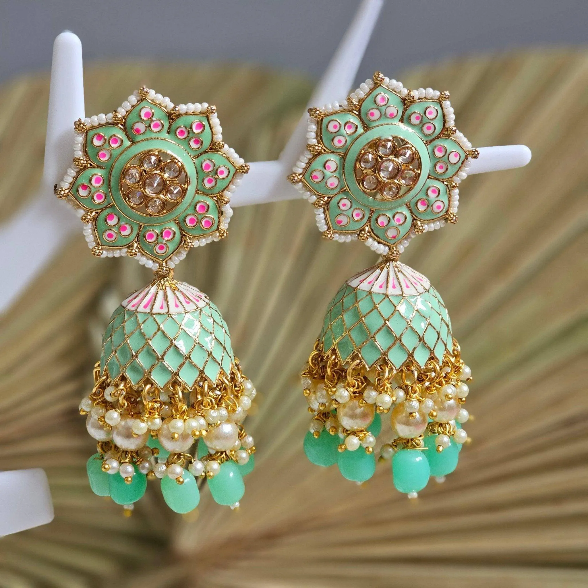 Polki Painted Statement Jhumka Earrings