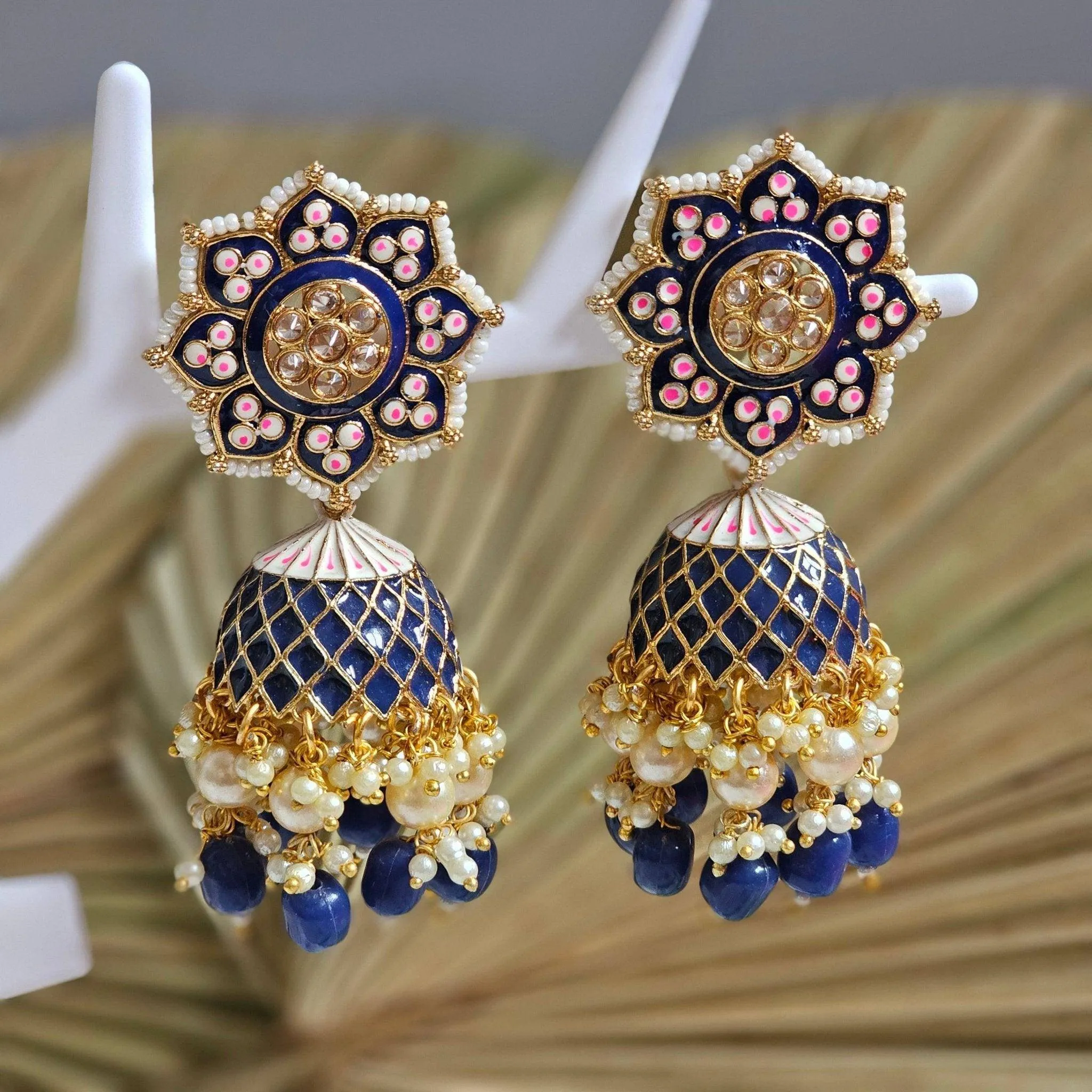 Polki Painted Statement Jhumka Earrings