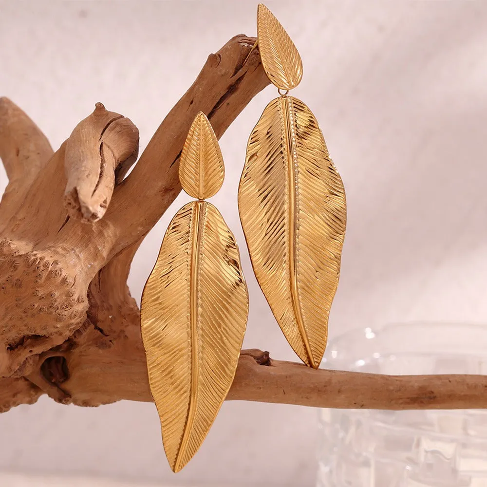 Pre Order:  Gold Spliced Feather Leaf Earrings