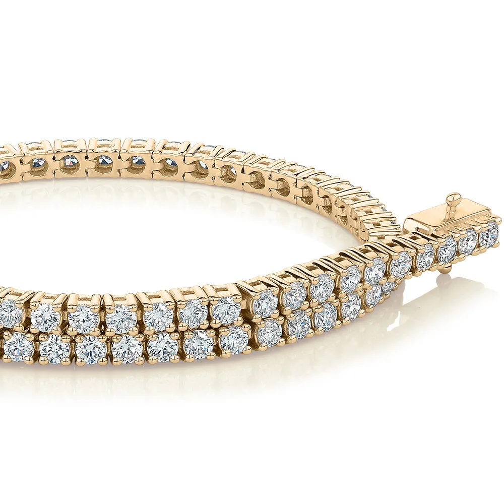 Premium Laboratory Created Diamond, 3 carat TW round brilliant tennis bracelet in 14 carat yellow gold