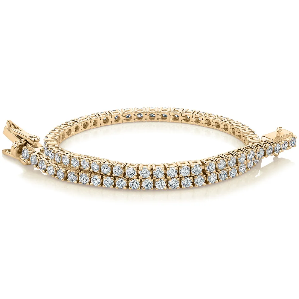 Premium Laboratory Created Diamond, 3 carat TW round brilliant tennis bracelet in 14 carat yellow gold