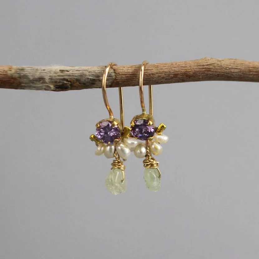 Purple Zircon Pearl Dancer Earrings