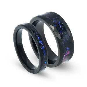 "Orion’s Promise" Ring Set – Galaxy Constellation Couple Rings with Nebula Design, Black Engagement Wedding Bands