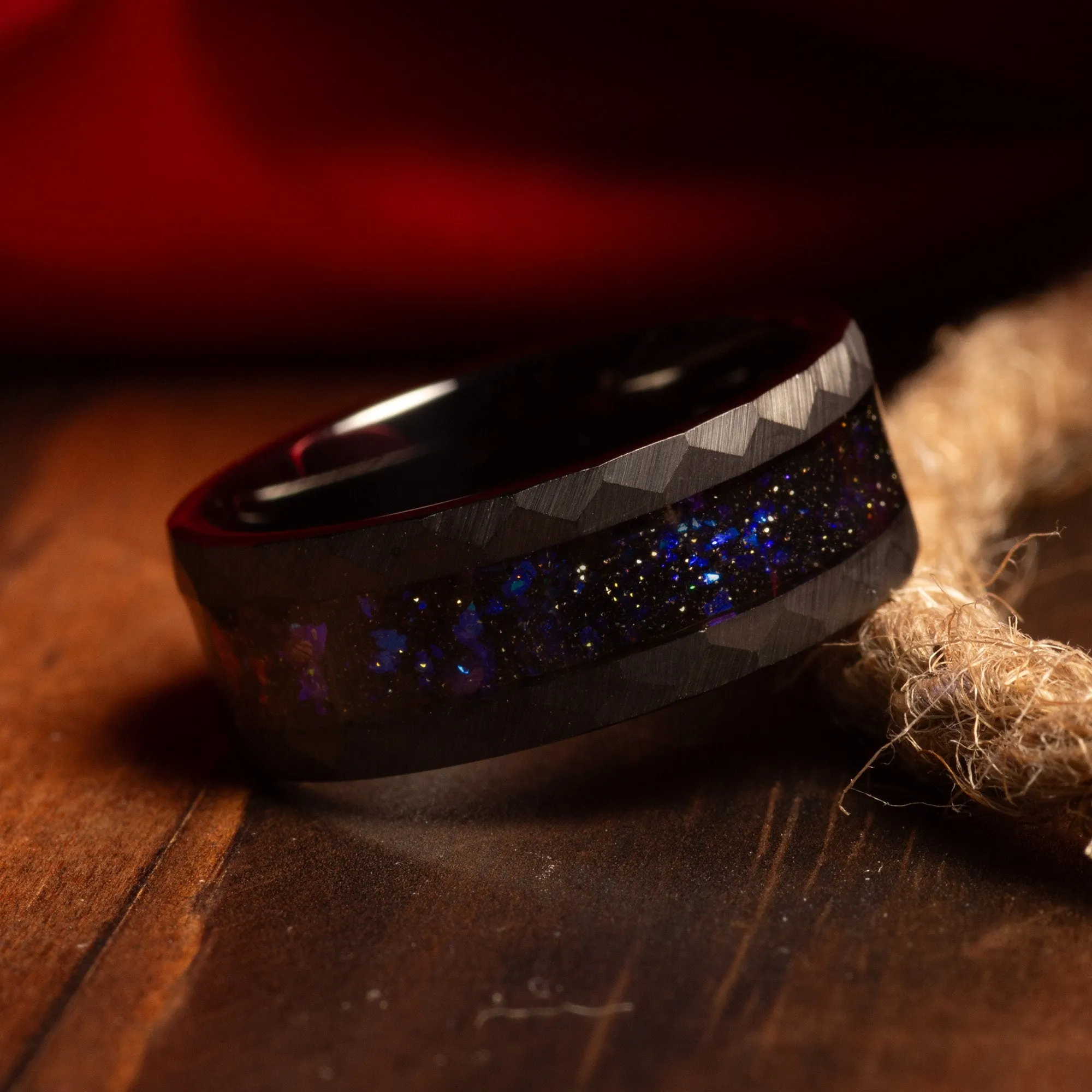 "Orion’s Promise" Ring Set – Galaxy Constellation Couple Rings with Nebula Design, Black Engagement Wedding Bands