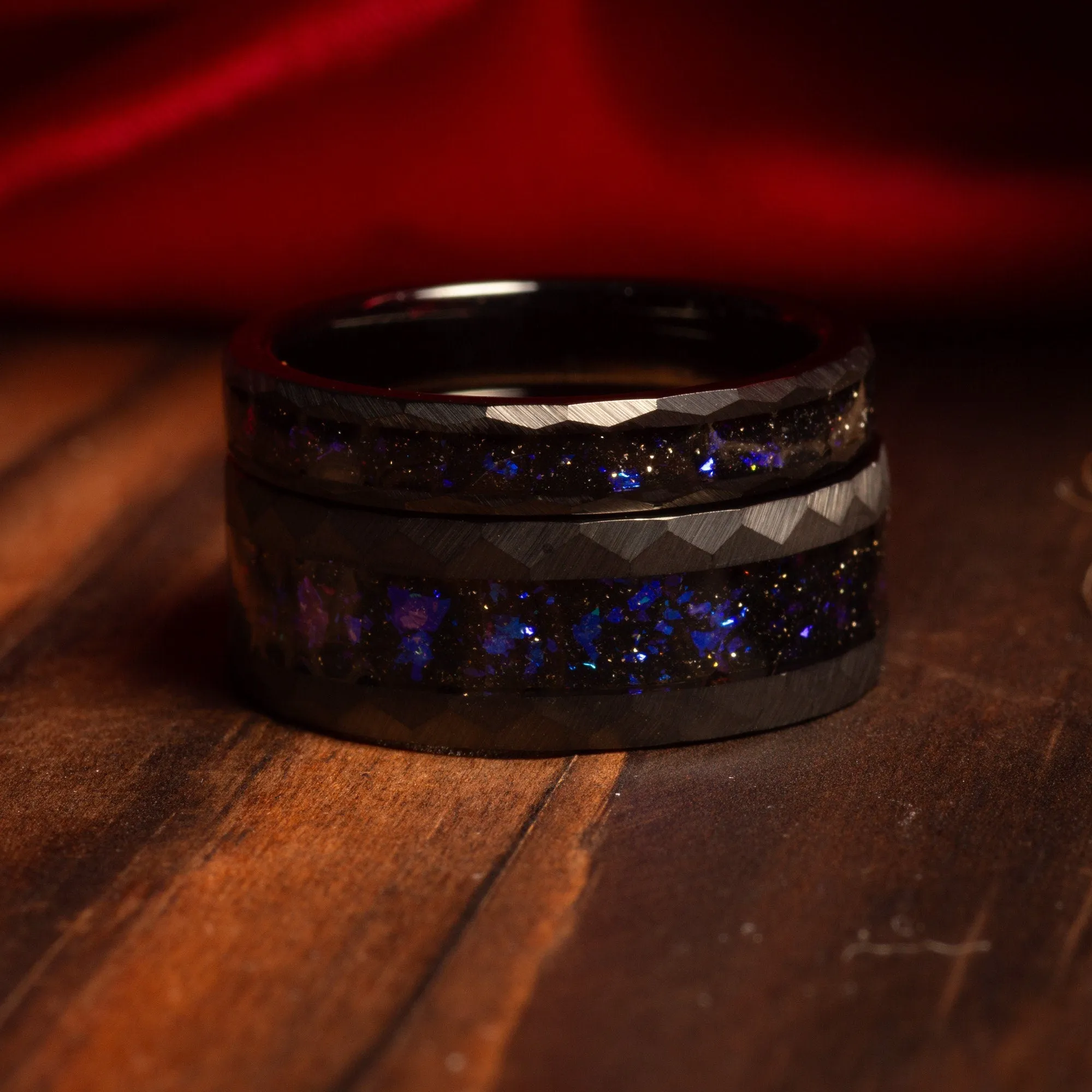 "Orion’s Promise" Ring Set – Galaxy Constellation Couple Rings with Nebula Design, Black Engagement Wedding Bands