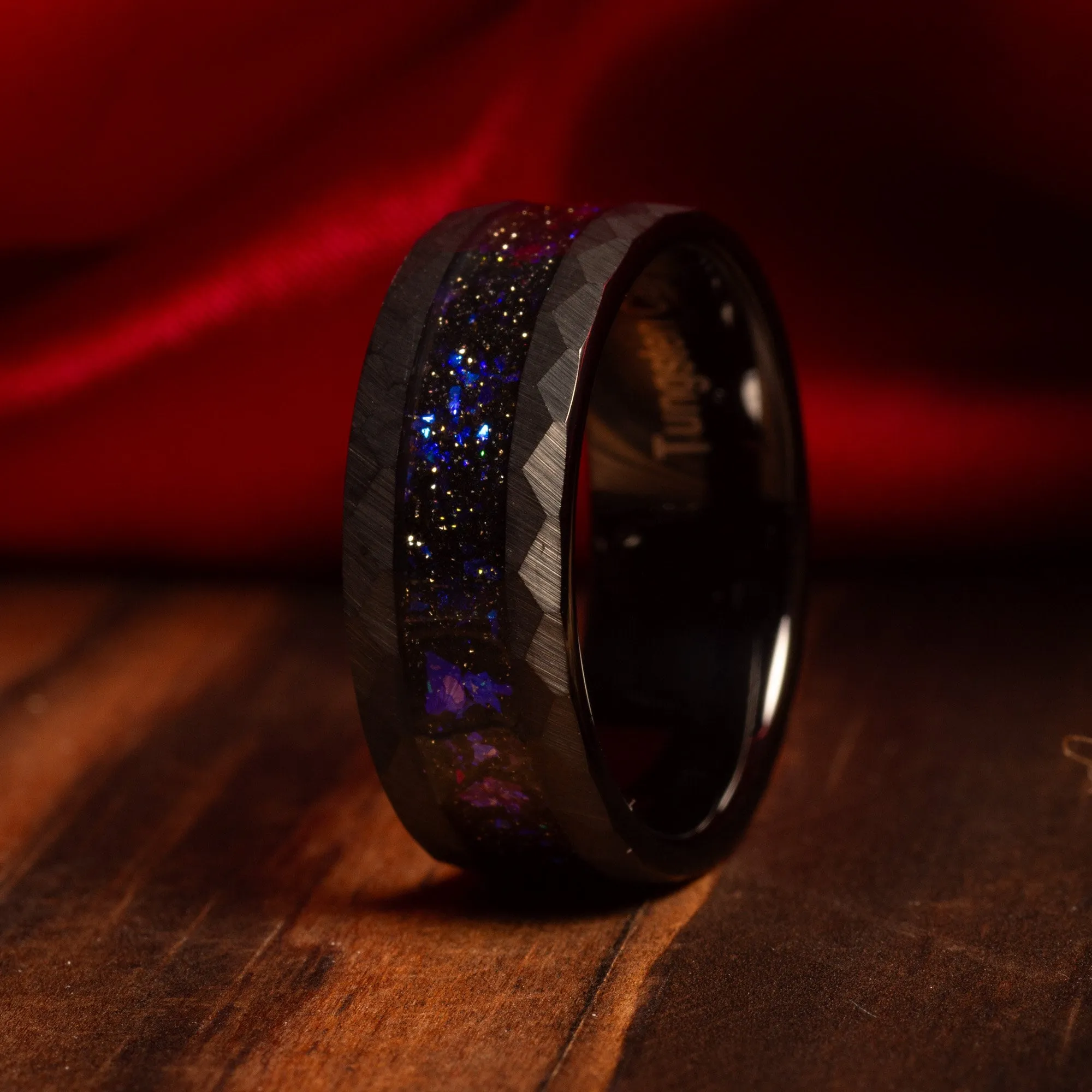 "Orion’s Promise" Ring Set – Galaxy Constellation Couple Rings with Nebula Design, Black Engagement Wedding Bands