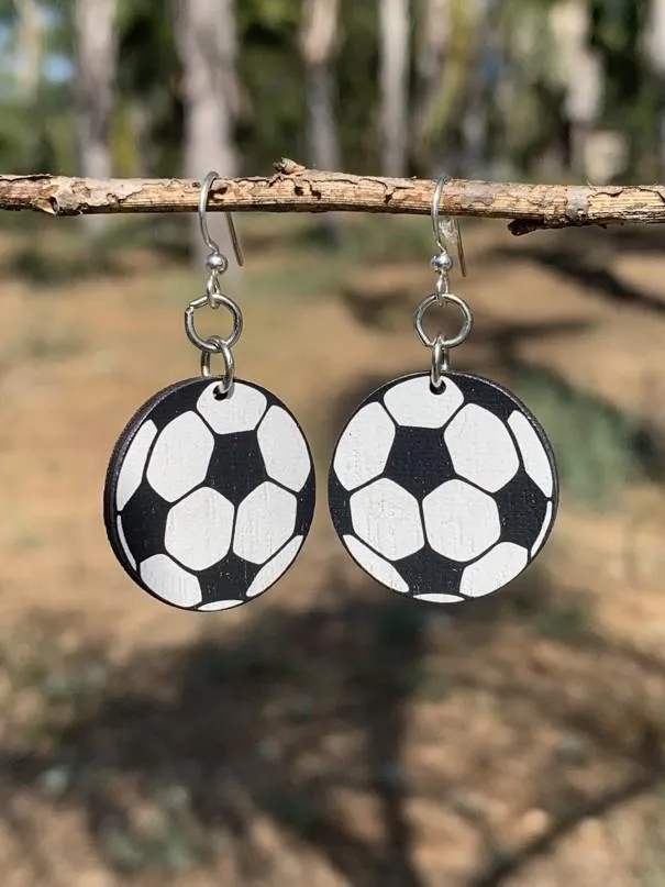 "Soccer Ball" Wood Earrings # 1370