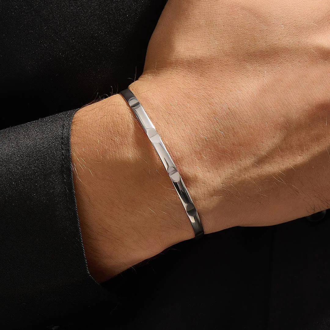 Rectangular Linked Cuff in Silver