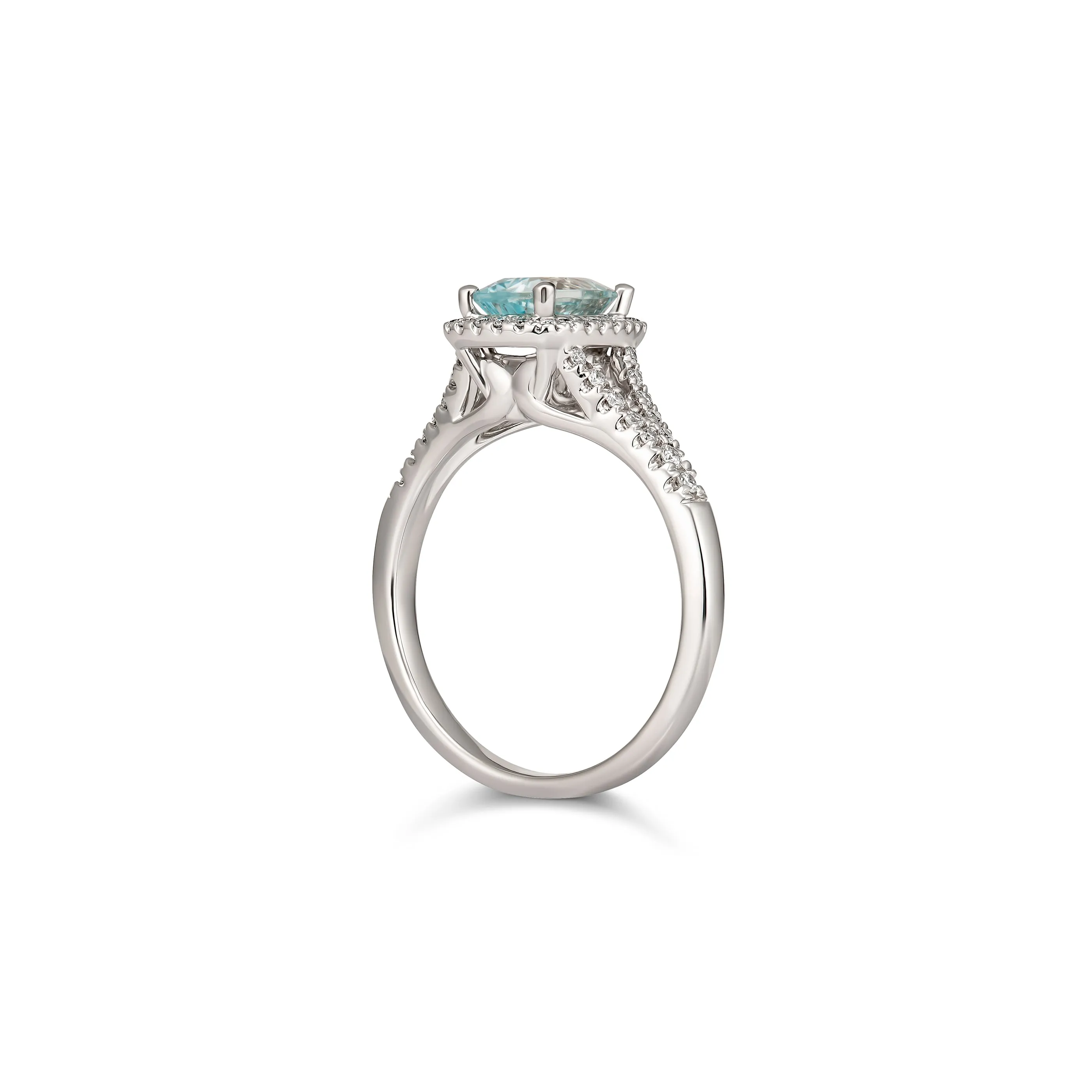 Regal Collection® Cushion Cut Aquamarine and Diamond Halo Ring | White Gold