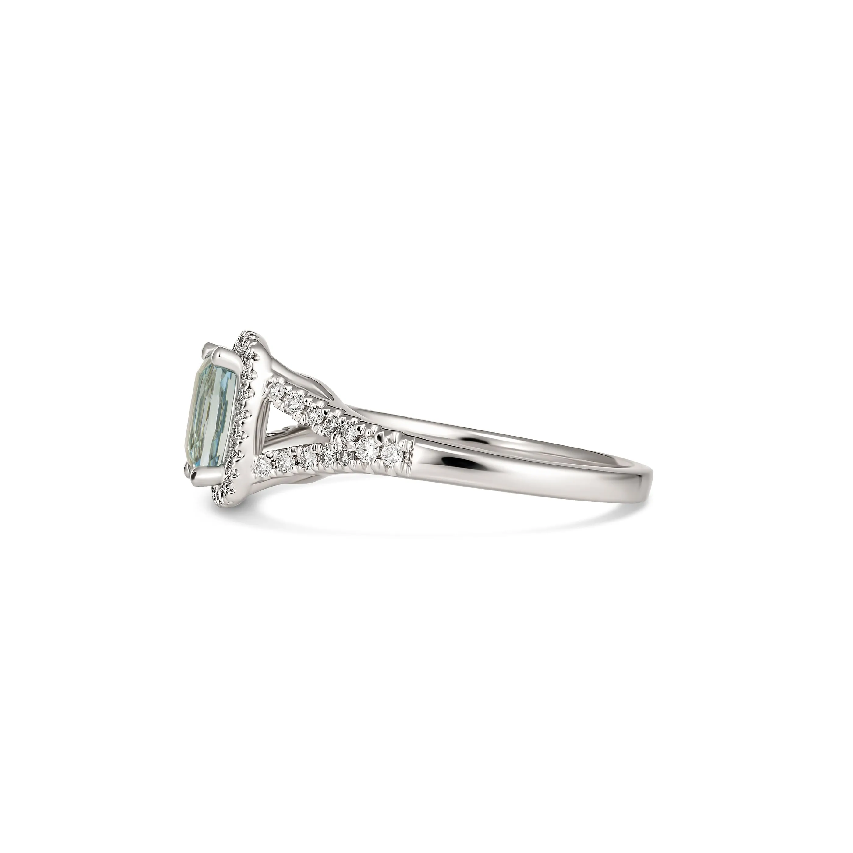 Regal Collection® Cushion Cut Aquamarine and Diamond Halo Ring | White Gold