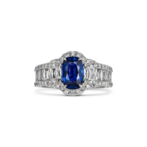 Regal Collection® Cushion Sapphire and Diamond Baguette Ring | Platinum