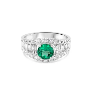 Regal Collection® Emerald & Diamond Ring Round Brilliant Cut Ring | White Gold