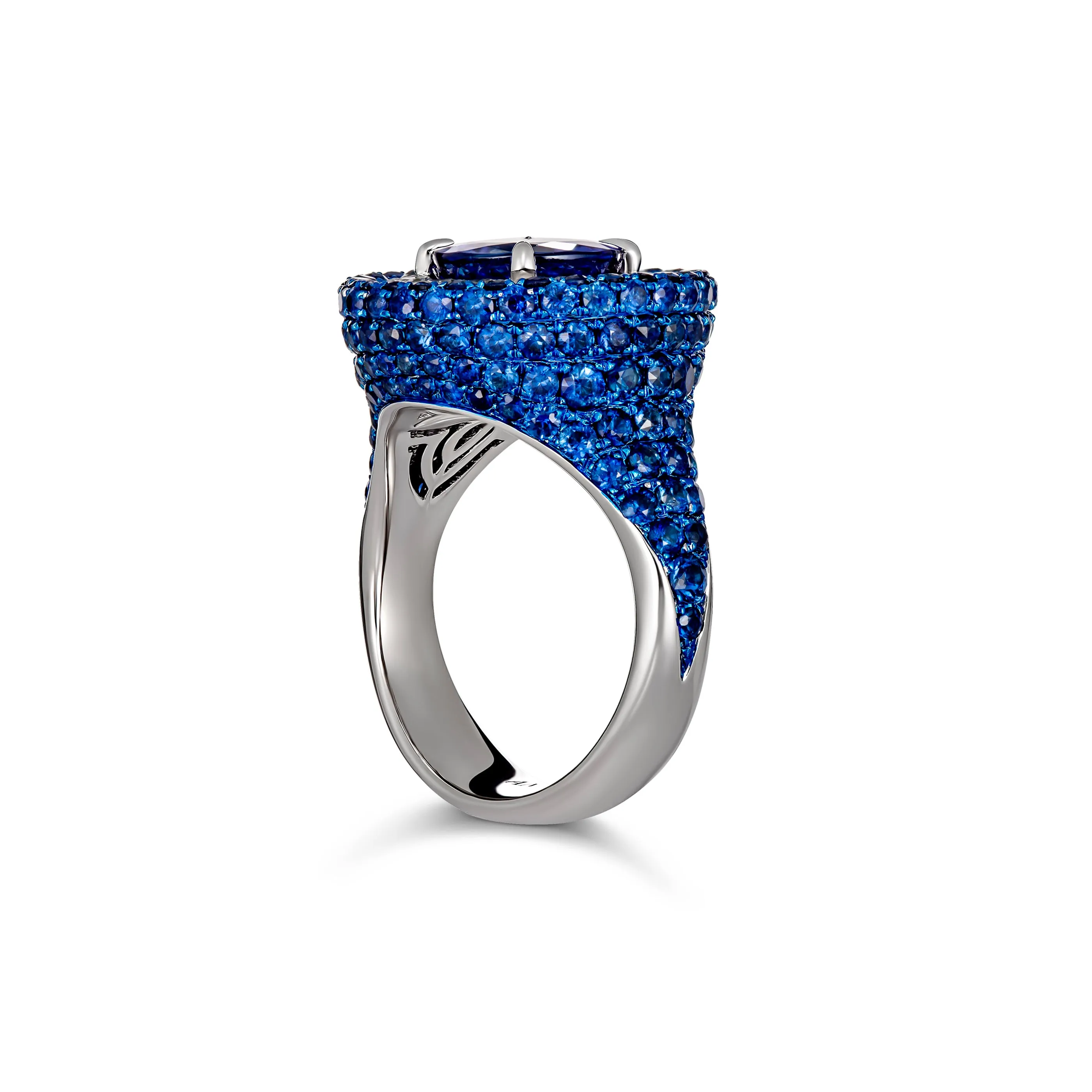 Regal Collection® Round Brilliant Cut Tanzanite and Diamond Evil Eye Ring | White Gold