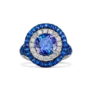 Regal Collection® Round Brilliant Cut Tanzanite and Diamond Evil Eye Ring | White Gold