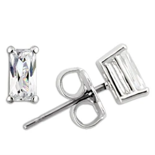 Rhodium 925 Sterling Silver Earrings with AAA Grade CZ in Clear for Women Clear Stone Color Style 0W161