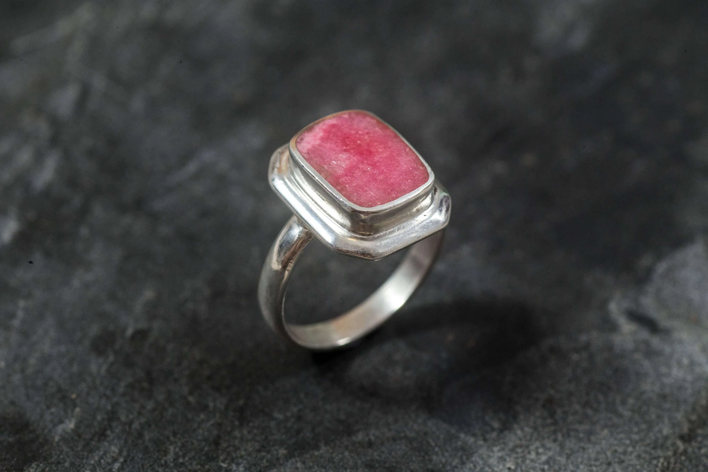 Rhodochrosite Ring - Pink Square Ring - Vintage Square Ring