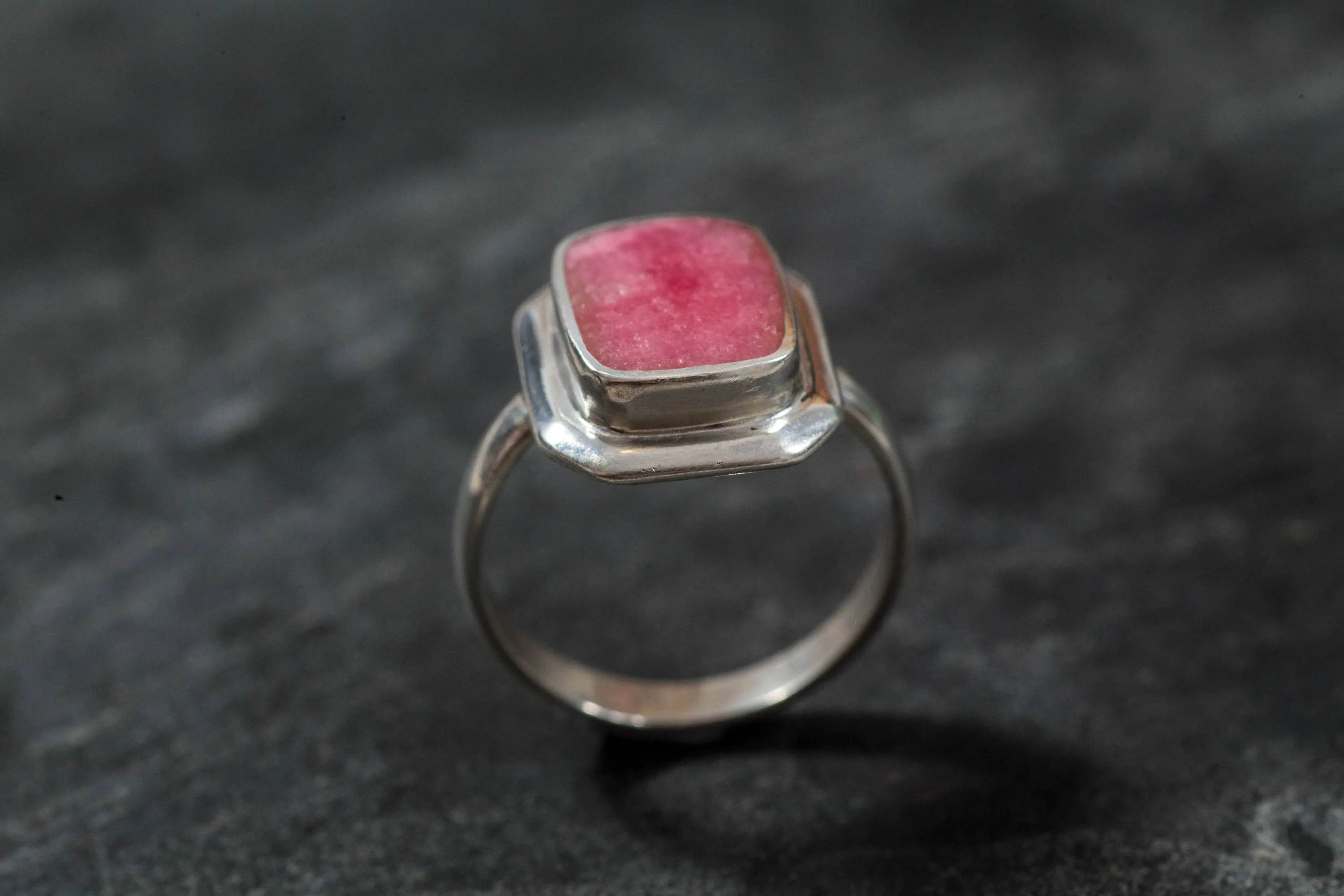 Rhodochrosite Ring - Pink Square Ring - Vintage Square Ring